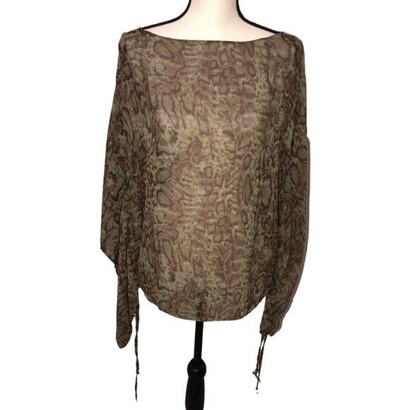 Michael Kors Caftan Top Tunic Size S/M Reptile Sheer Green Swim Cover Brown Ties - Picture 1 of 9